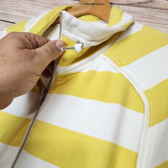 Anthropologie Maeve Elmira Yellow White Striped Jacket Sweater Size Small Pocket - Picture 9 of 16